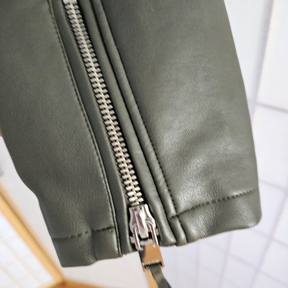 Rebecca MIinkoff Jacket Women's Small Olive Vegan Leather Biker - Picture 8 of 10